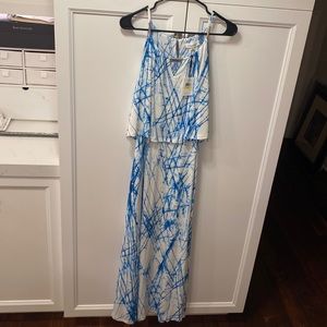 NWT Calvin Klein Popover Tie Dye Dress- Blue, White, Silver
